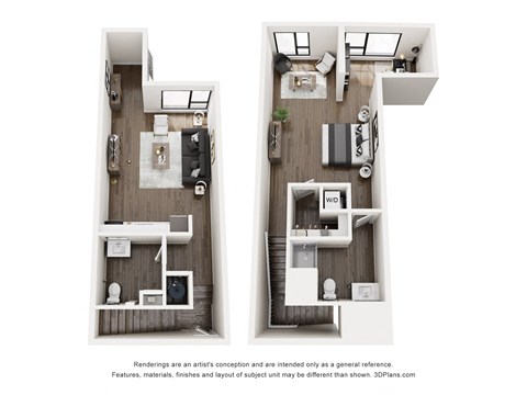 Two images of a small apartment layout.